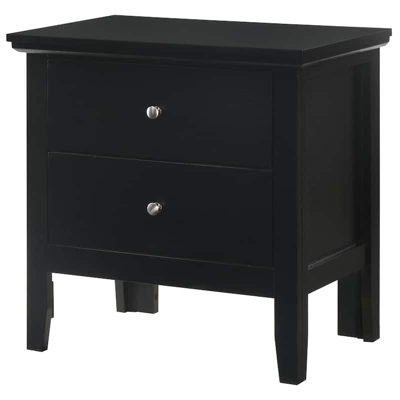 Black Nightstand 24x24x16 with Two Spacious Drawers, Sleek Transitional Bedside Table for Modern Bedroom Organization