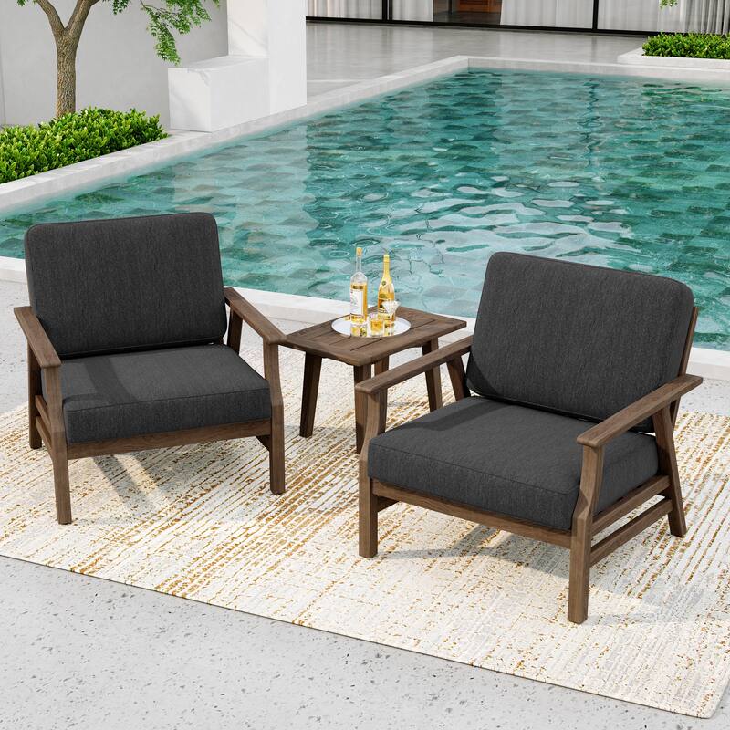 3-Piece Teak Outdoor Conversation Set with Cushions and Side Table