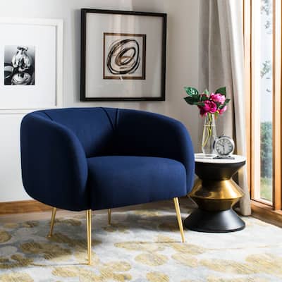 SAFAVIEH Couture High Line Collection Alena Navy Wool Blend Accent Chair - 33" W x 29.92" L x 28.7" H