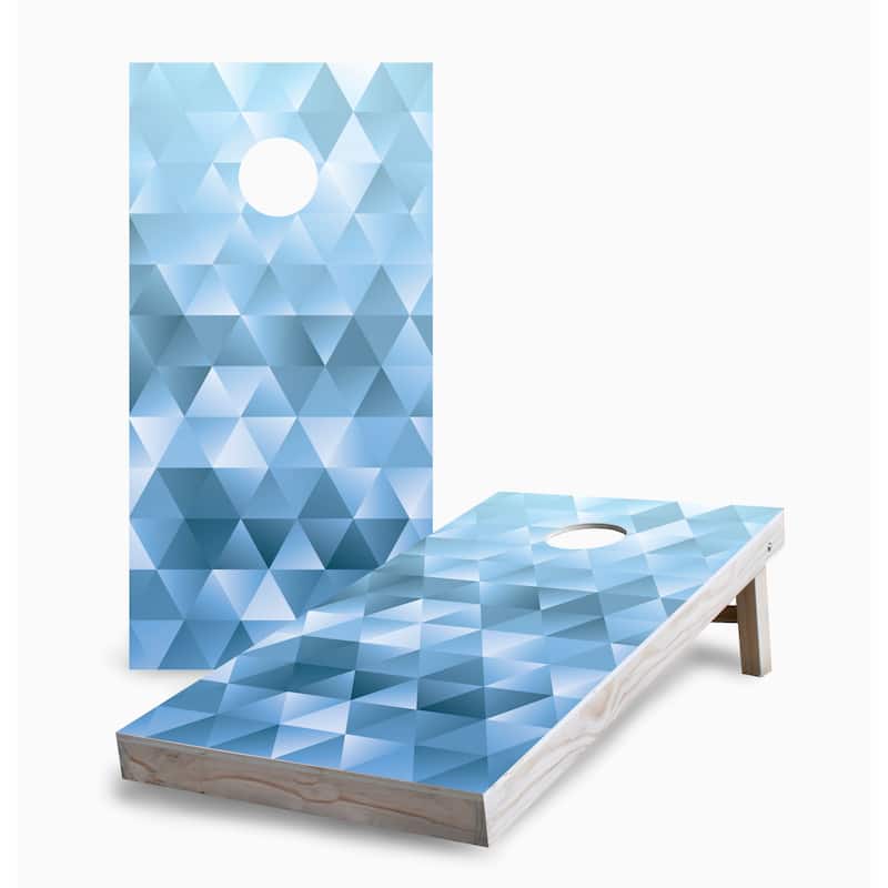 Blue Gray Mosaic Corn Hole Board Set w Case & Lights - 16 Years and Up