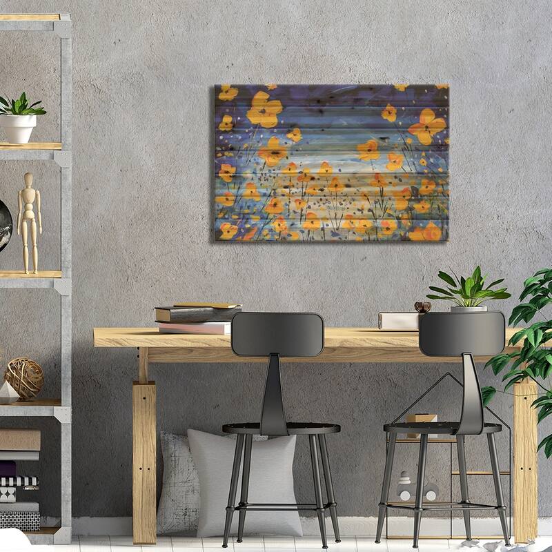 Evening Poppies Print On Wood by Lisa Elley - Multi-Color