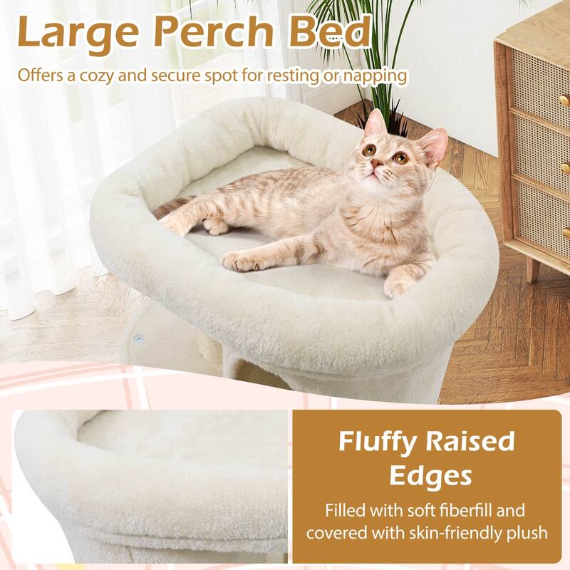 Costway 26” Small Cat Tree with Large Padded Plush Perch, 2 Condos, - See Details