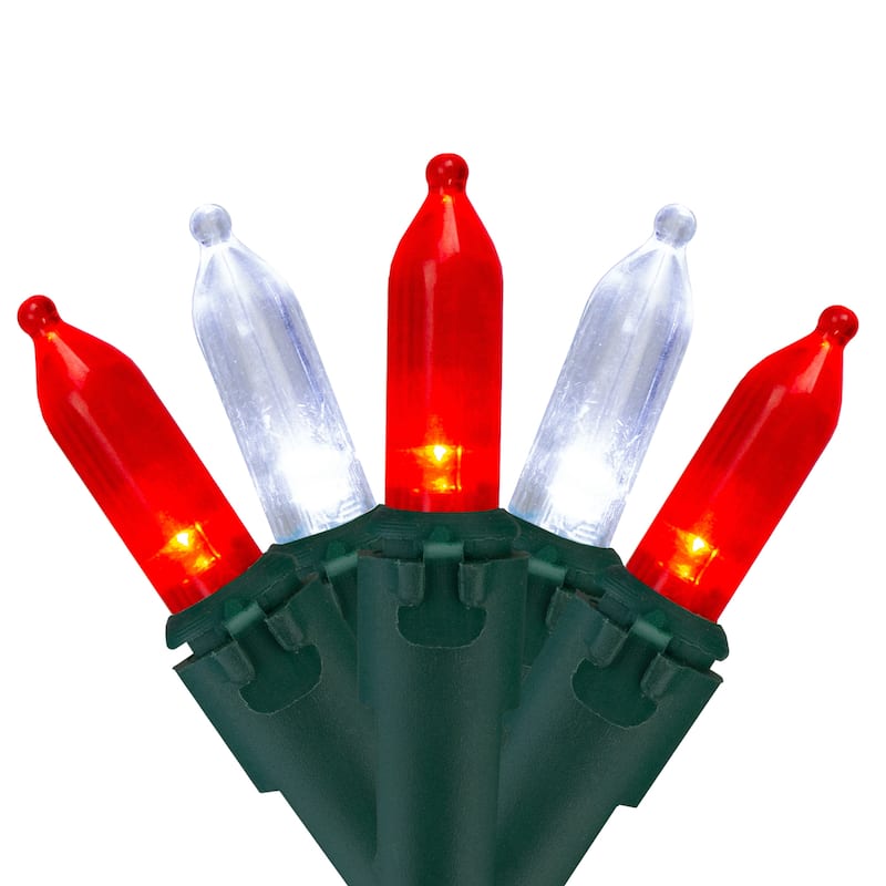 100-Count Red and White LED Mini Christmas Lights Set 33 ft Green Wire - 33'