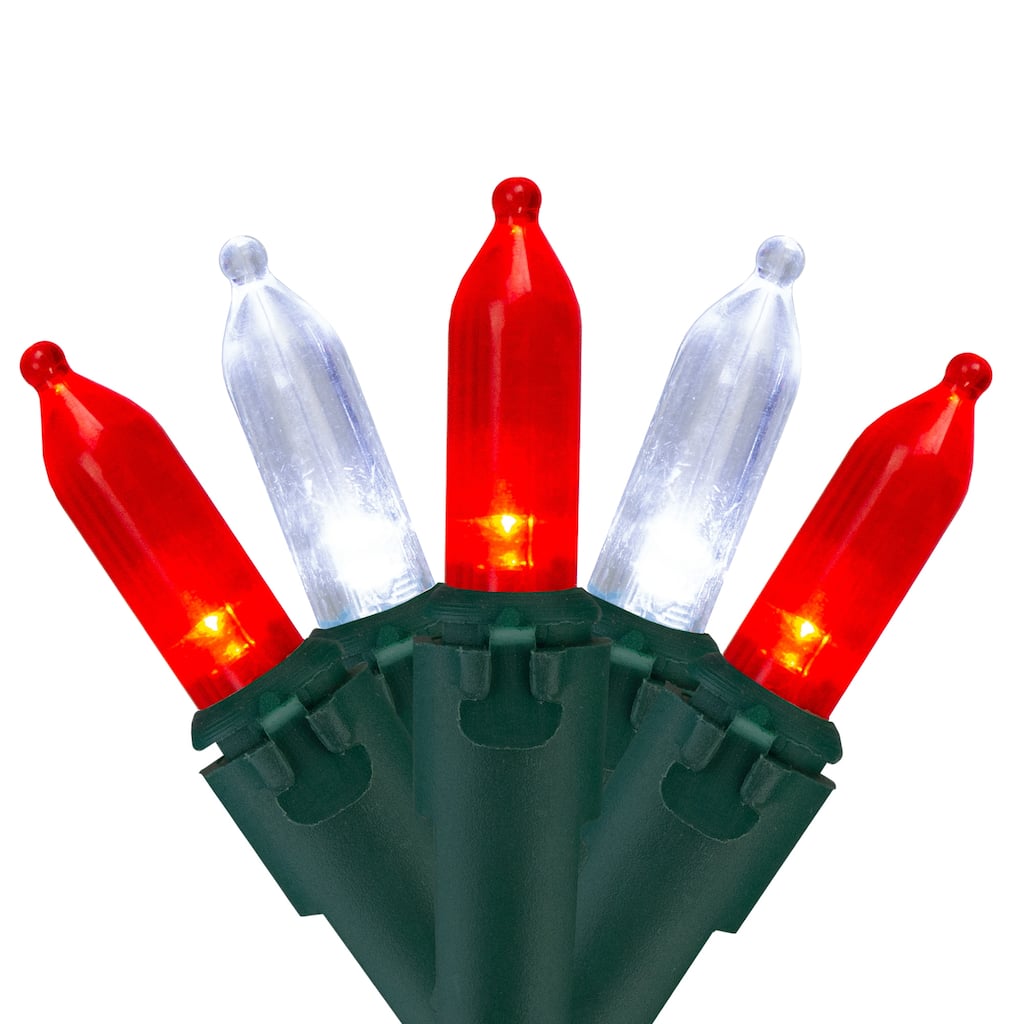 100-Count Red and White LED Mini Christmas Lights Set 33 ft Green Wire - 33'