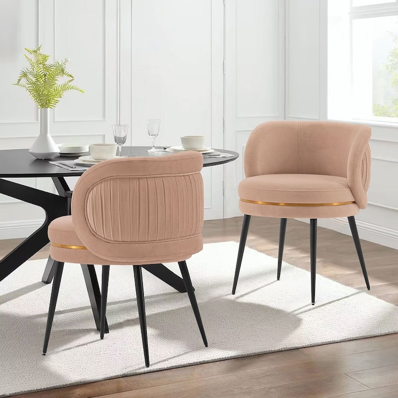 Manhattan Comfort Modern Kaya Pleated Velvet Dining Chair - Nude - Set of 2