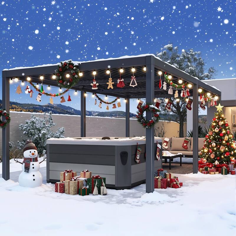 PURPLE LEAF Grey Louvered Sun Shade Pergola - Adjustable Metal Roof for Patio Hardtop Pergola