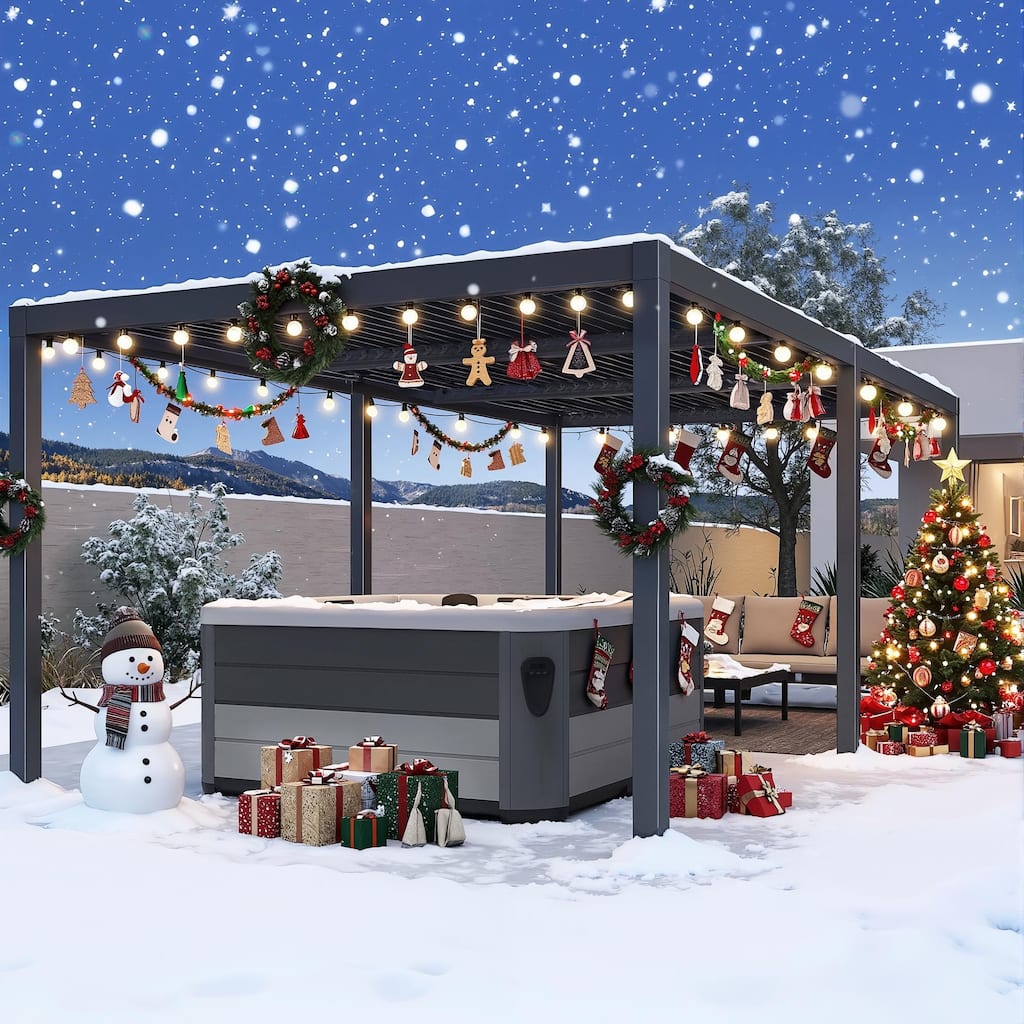 PURPLE LEAF Grey Louvered Sun Shade Pergola - Adjustable Metal Roof for Patio Hardtop Pergola