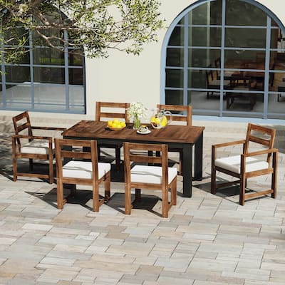 7-Piece Patio Table and Chairs Set with Umbrella Hole, 2 Armchairs & 4 Side Chairs