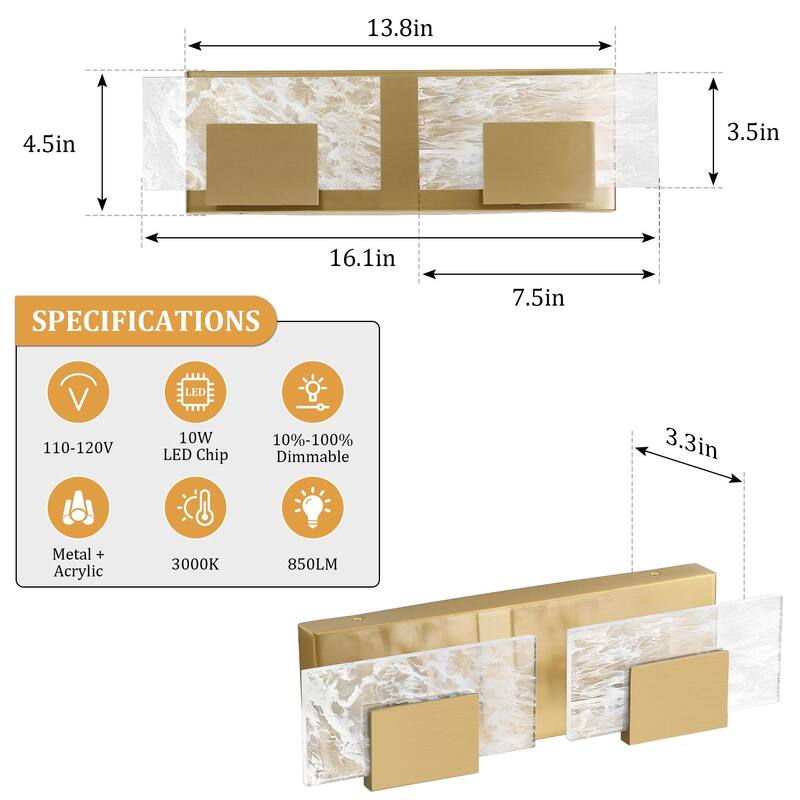 Modern Bathroom Vanity Light LED Dimmable Wall Sconce with UL Certified - 16 inches and above