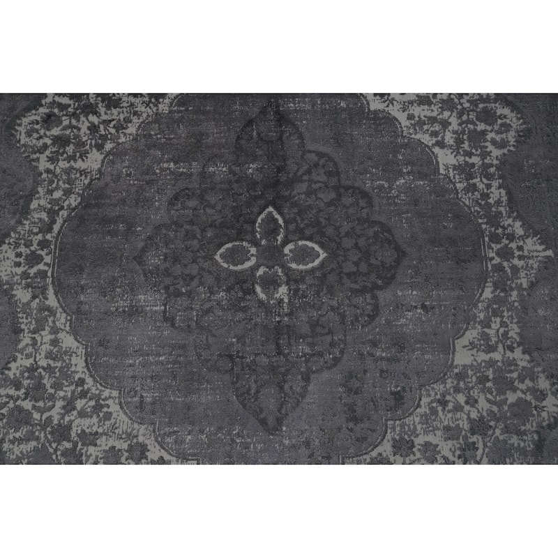 Machine Made Oriental Polyester Carpet Traditional Floral Greys & Charcoal Tabriz Area Rug - 7' 5'' X 5' 2''