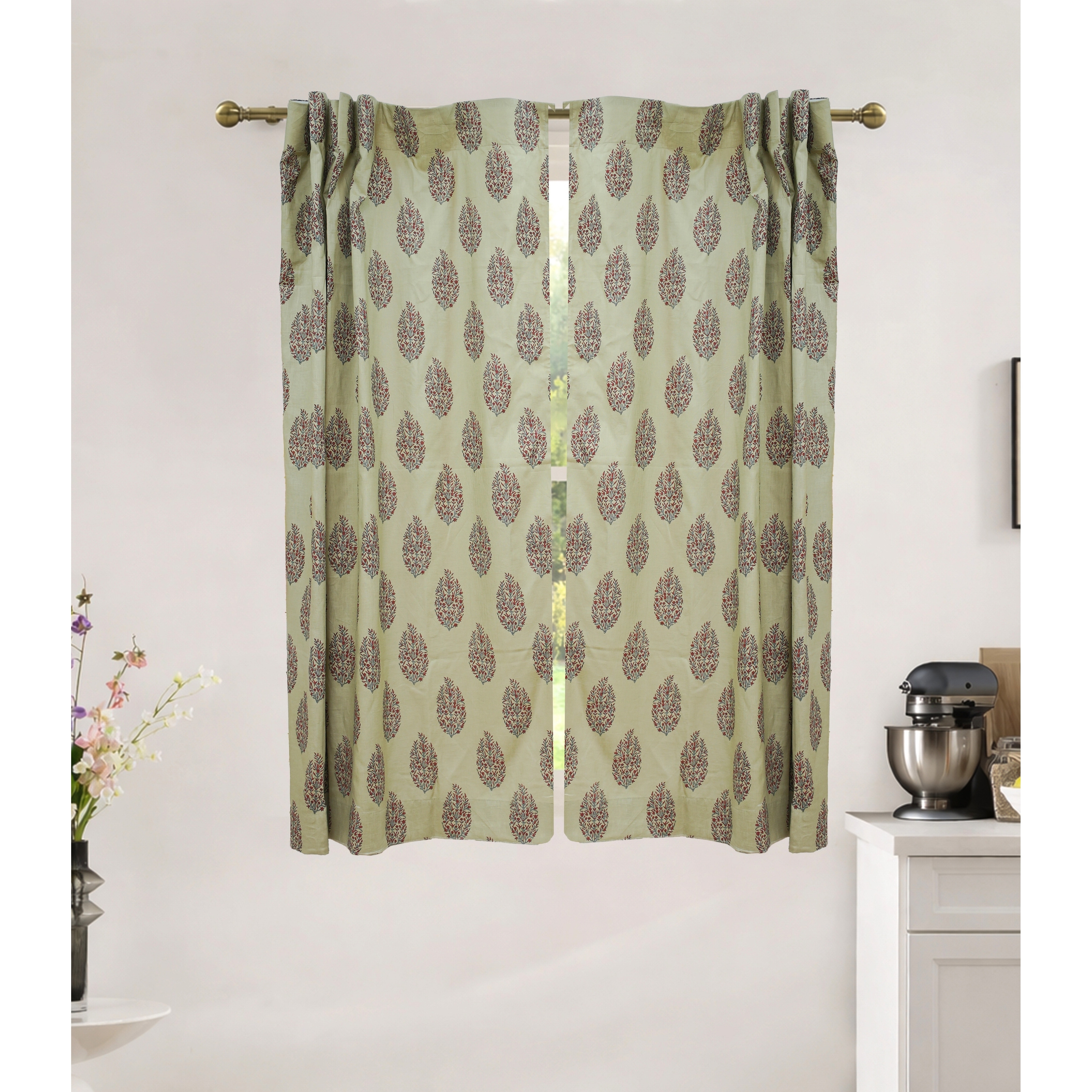 Fabdivine Artisan Soft Linen Floral Block Print Drape for Stylish Home Decor & Window Styling, Vatika