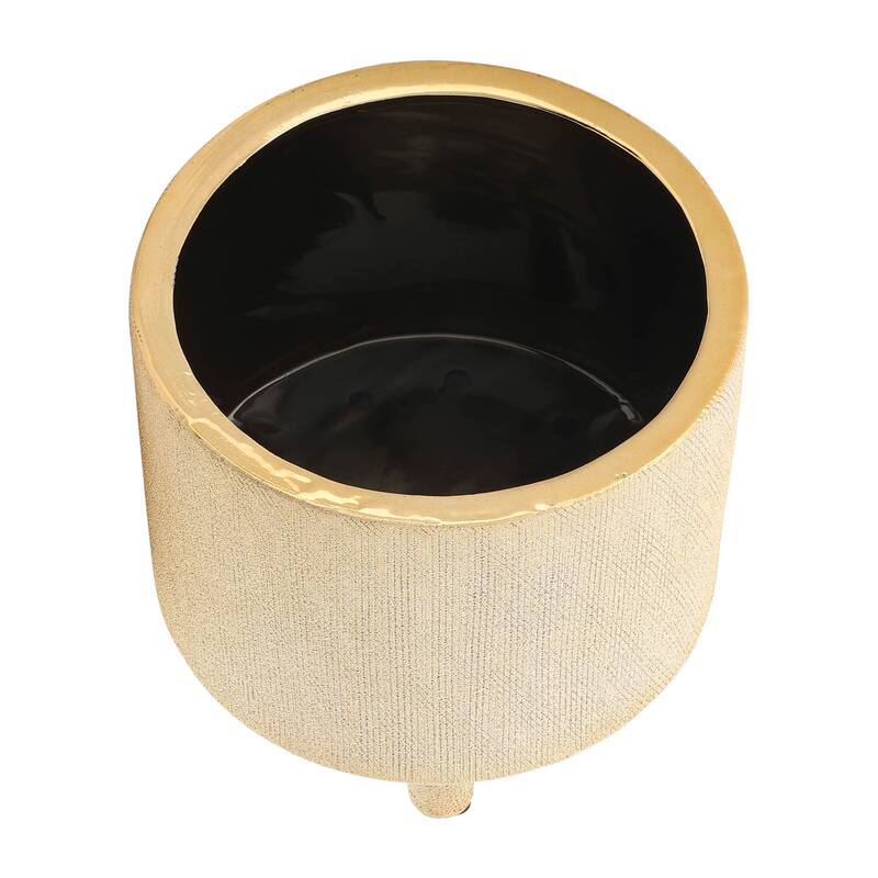 Sagebrook Home Diameter, Ceramic Footed Scratched Planters, Set of Two, Champagne Finish, Stylish and Versatile - 6" x 6" x 6"