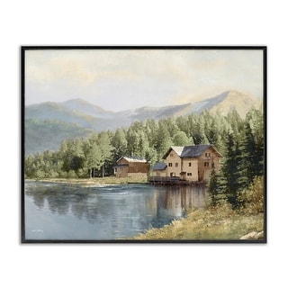Stupell Lakeside Cabin with Mountain View Framed Giclee Art Design By ...
