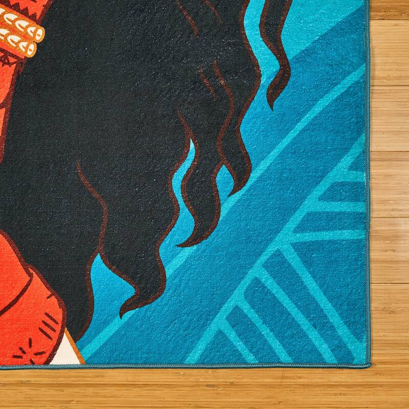 Licensed Disney Moana Pua HeiHei Modern Hawaiian Character Printed Flannel Non-Slip Washable Indoor Kids Area Rug, 54"x78"