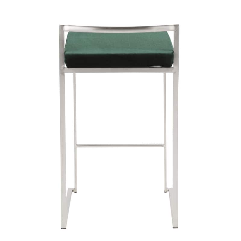 Set of 2 Green Emerald and Silver Stacker Counter Stool - 31"