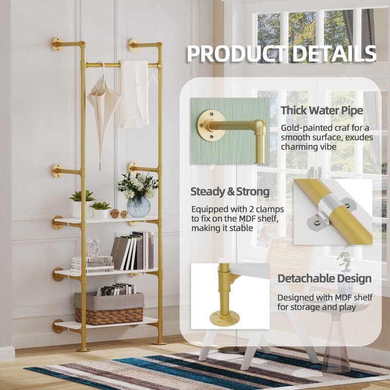 3-tier MDF Wood Industrial Pipe Wall Shelf