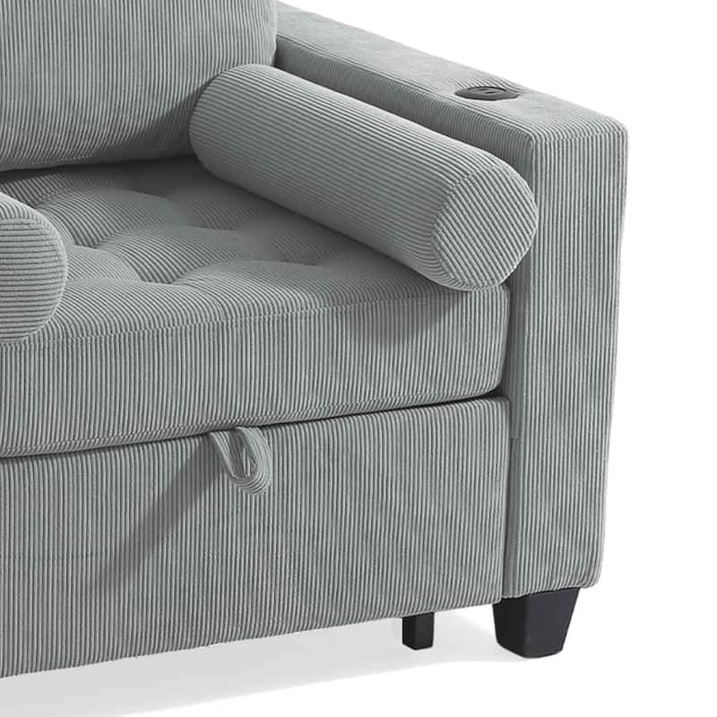3-in-1 Corduroy Sleeper Sofa Pull-Out Bed Convertible Adjustable Loveseat with USB Port