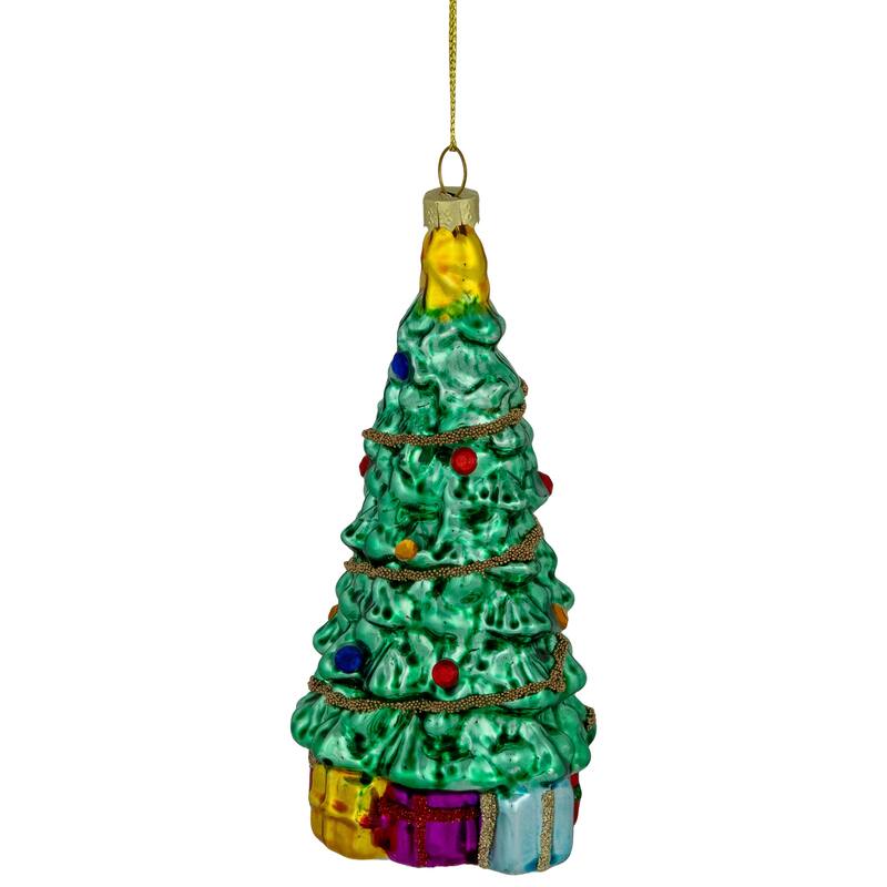 5.5" Shiny Green Decorated Holiday Tree Hanging Glass Christmas Ornament