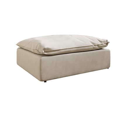 Reno Bill 44 Inch Ottoman, Boxy Frame, Duck Feather Pillow, Light Gray