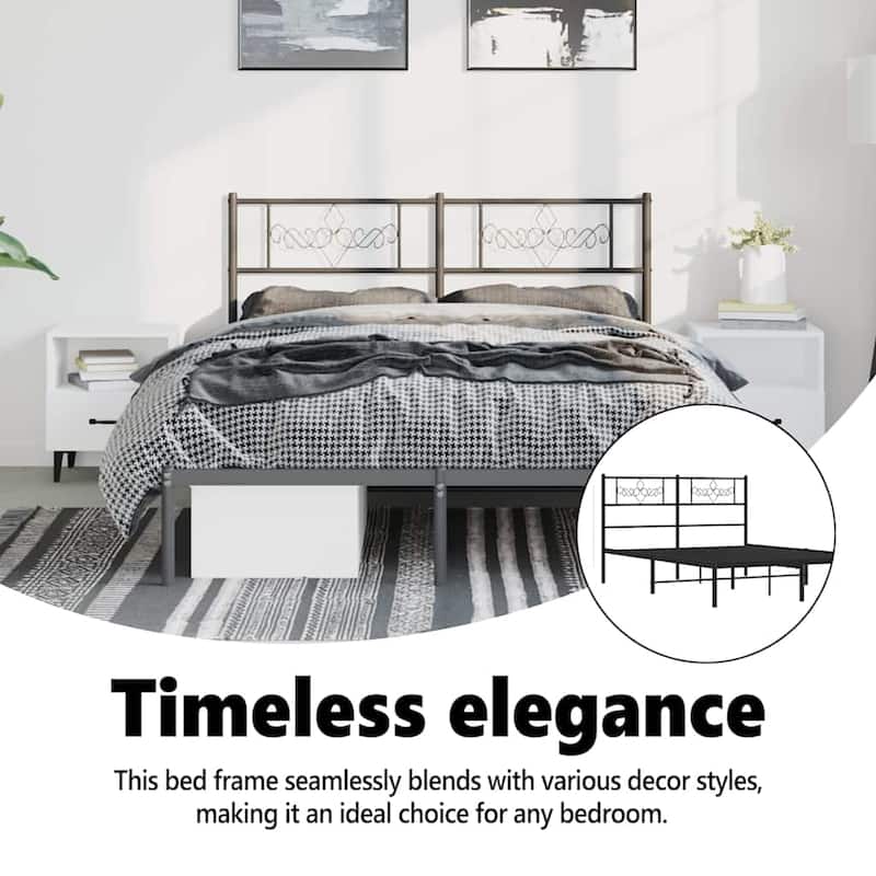 vidaXL 12 Inches Black Queen Metal Bed Frame No Mattress - 81.5" x 61.4" x 35.4"
