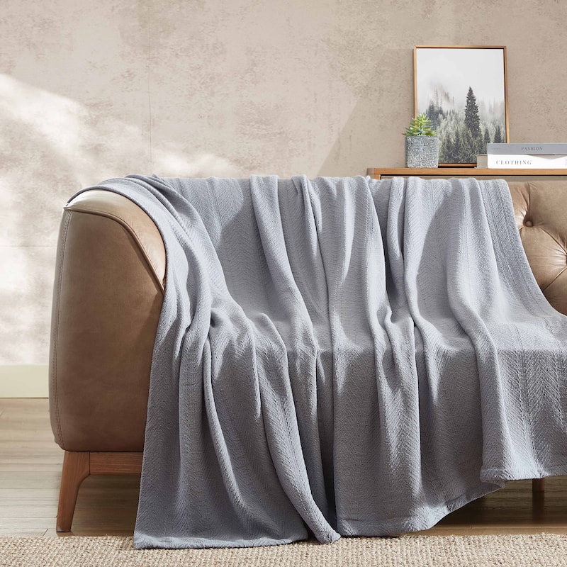Eddie Bauer Herringbone Cotton Reversible Blanket - King - Chrome
