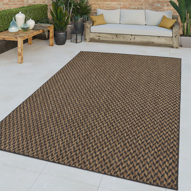 Indoor & Outdoor Rug with Boho Herringbone Pattern in Black and Brown