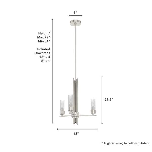 dimension image slide 6 of 9, Hunter Gatz Ribbed Glass Chandelier - Dining Room, Kitchen Island, Entry - Glam, Contemporary, Transitional