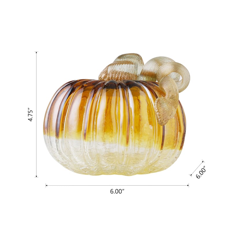 Glitzhome Amber Crackle Handblown Glass Pumpkins for Fall Harvest Decorating