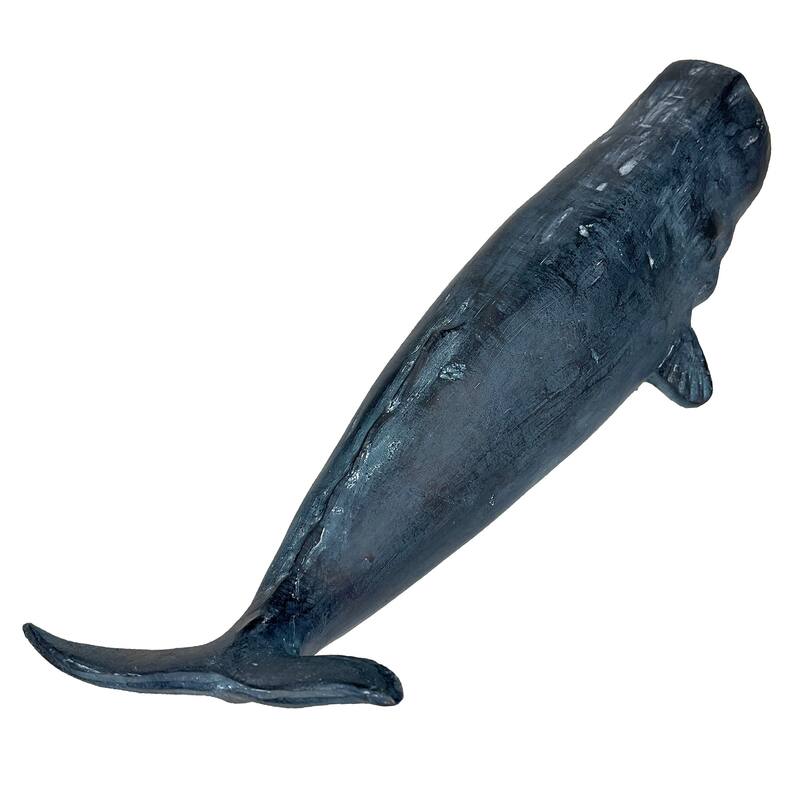 Sperm Whale Statue 15In Hand-Painted Resin Ocean Marine Decor Coastal - 3.5 X 14.5 X 4.5 inches