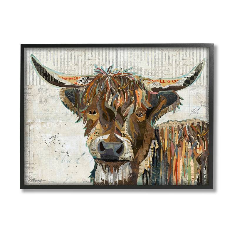 Stupell Highland Cattle Cow Collage Portrait Framed Giclee Texturized Wall Art, Design By Traci Anderson