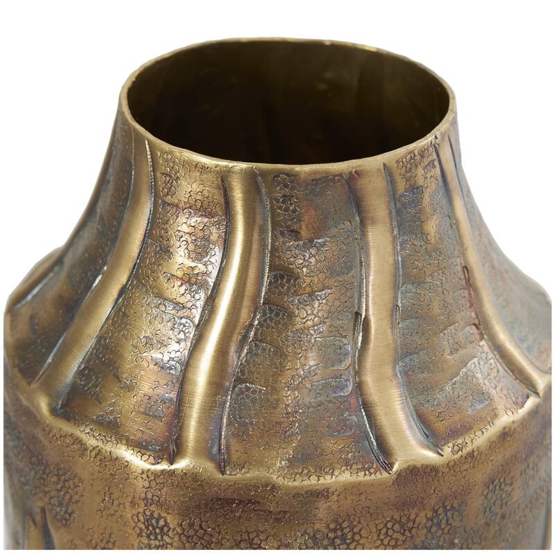Metal Snakeskin Inspired Decorative Vase with Dimensional Wavy Accents - Brass - Roche River Decor