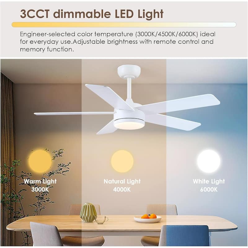 46“/52” Inch Modern Ceiling Fan with LED and Remote,5 Plywood Blades,Remote and APP Control
