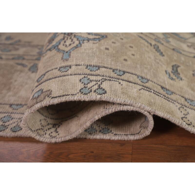 Vintage Distressed Tabriz Persian Rug Beige Handmade Wool Carpet - 6'11" x 10'4"