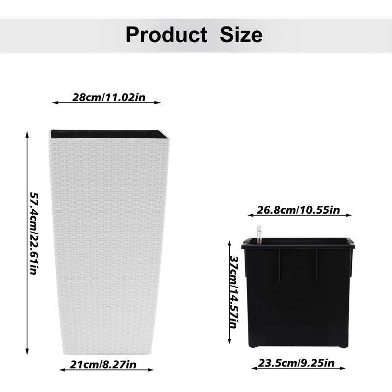 Automatic Watering Planter with Dual-Basin and Imitation Rattan Finish