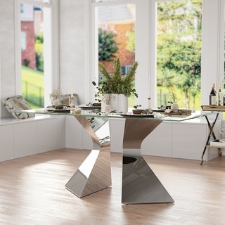 63 inch Glass Dining Table Modern Dining Room Table for 4-6 with ...
