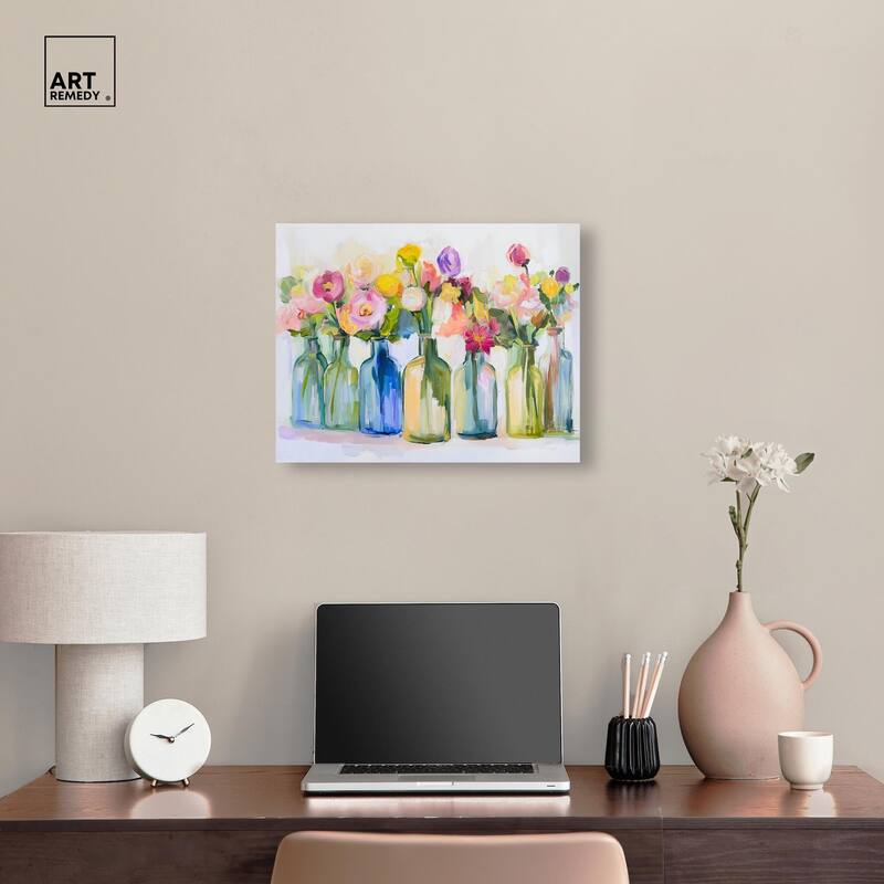 Bottles and Blooms Canvas by Art Remedy, Gallery Wrapped