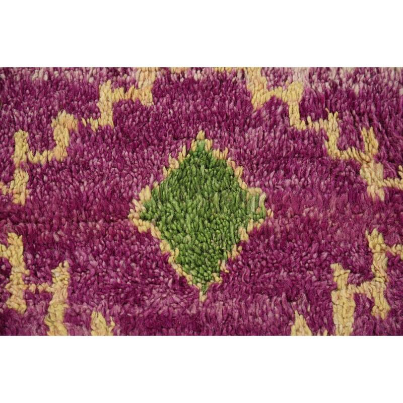 Purple Moroccan Oriental Area Rug Handmade Geometric Wool Carpet - 8'6" x 12'7"
