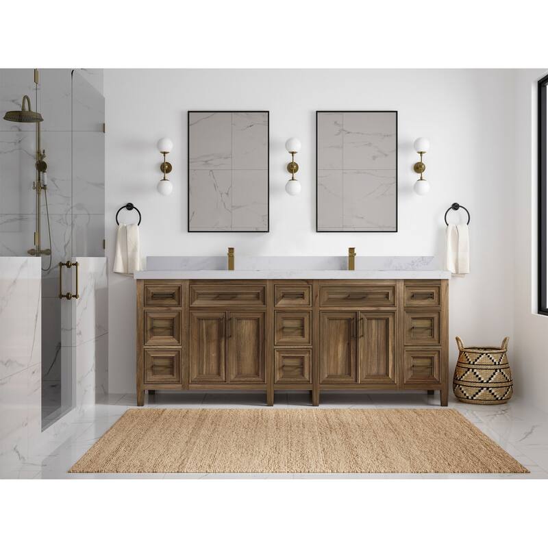 Willow Collections 84 in. W x 22 in. D Santa Monica Teak Double Sink Bathroom Vanity with Countertop
