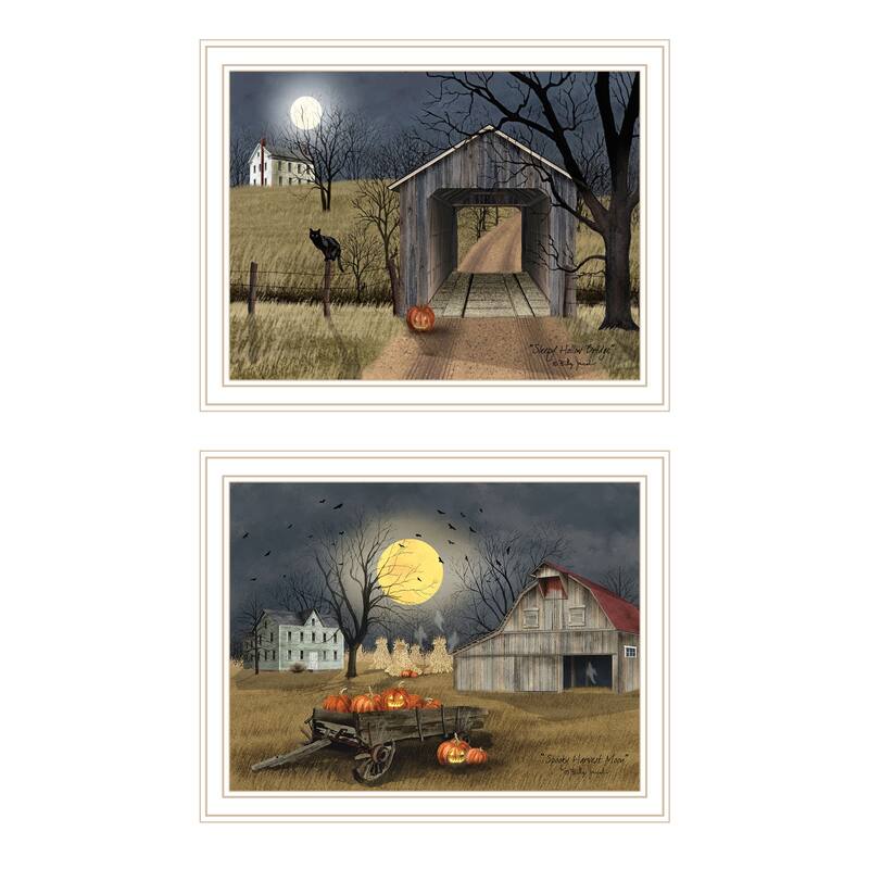 2-Piece Framed Wall Art Set - Halloween Season in the Country, White Frame