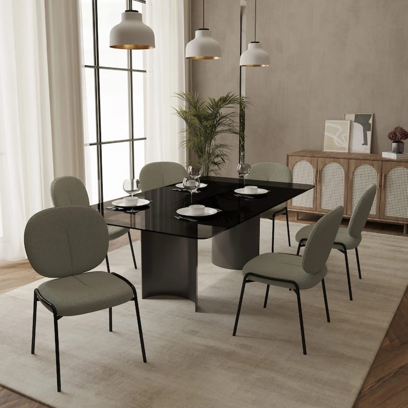 Celestial Modern Boucle Dining Chairs - Upholstered Accent Side Chairs with Black Powder-Coated Iron Frame Set of 4