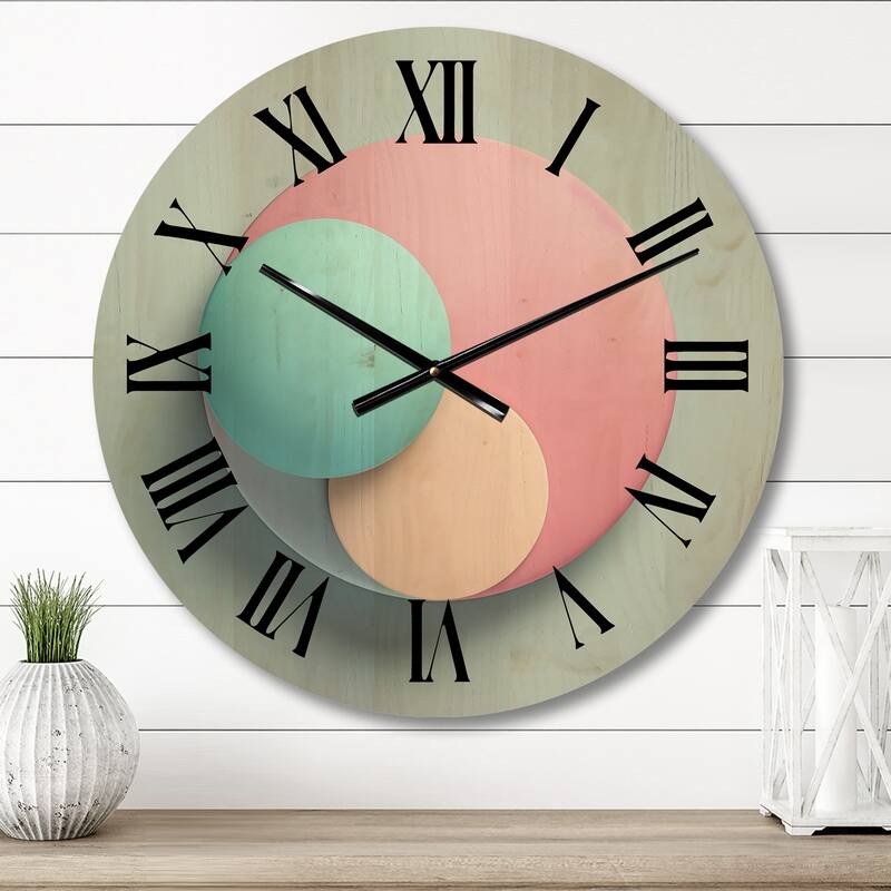 Designart "Geometric Dreaming Retro Minimalism In Pink I" Modern Geometric Oversized Wood Wall Clock - 23 In. Wide x 23 In. High