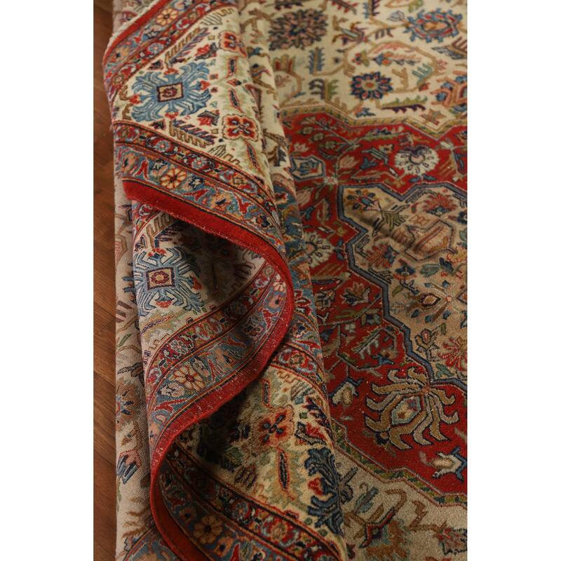 Hand Knotted Oriental 100% Wool Carpet Traditional Medallion Beige & Ivories Yazd Area Rug - 10' 7'' X 6' 10''