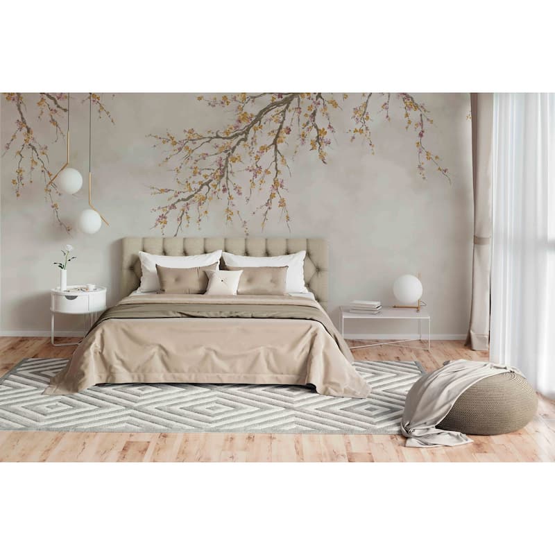 Elegant Cherry Blossom Branch Wallpaper Mural – Minimalist Floral Design for Serene Interiors