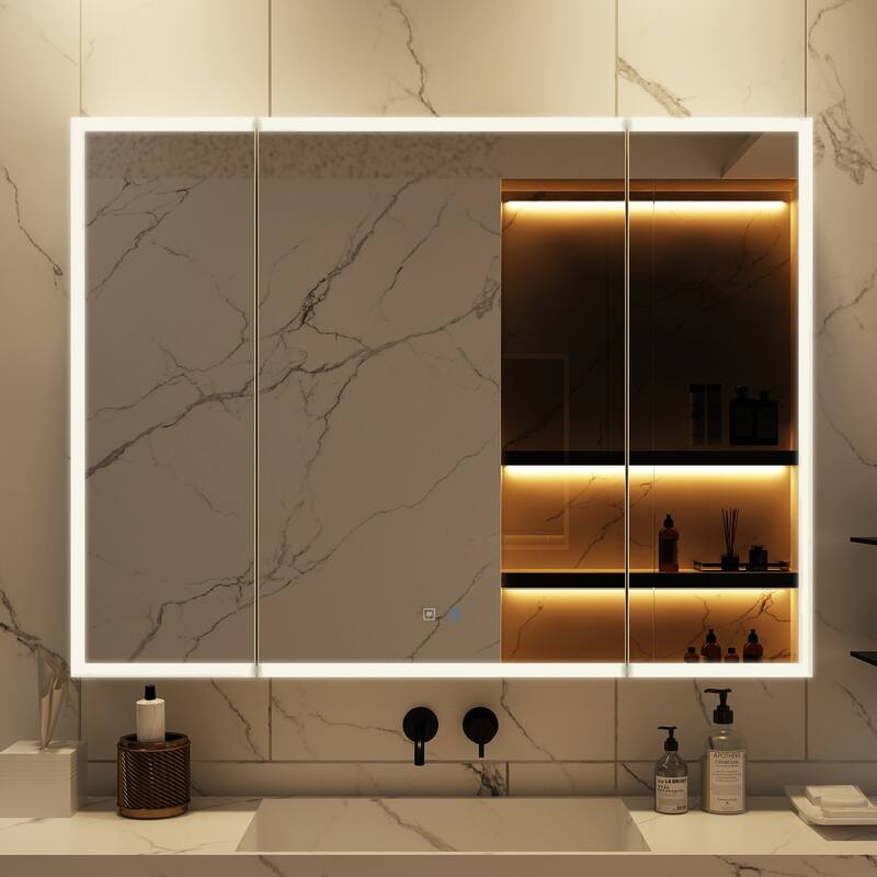 Sleek Anti-Fog Bathroom Medicine Cabinet with Dimmable LED Lights - 45.9"