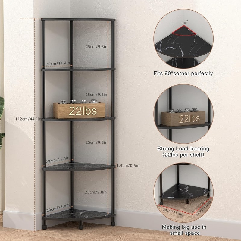 5 Tier Corner Shelf Stand - 11.4"D x 11.4"W x 44.1"H