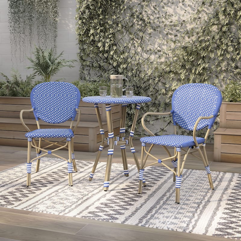 Courtnie French Country 3-Piece Aluminum Outdoor Bistro Set by Furniture of America - Blue
