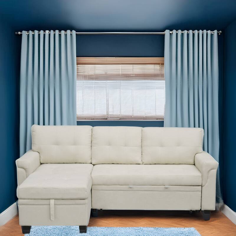 Modern Reversible Convertible Sleeper Sectional Sofa Bed - L-Shape with Storage Chaise, Wide Armrest and Durable Legs