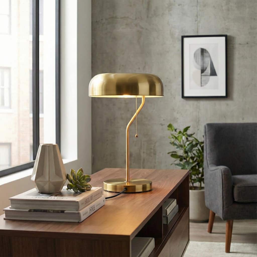 Bianca Gold and White Modern Pull Chain Table Lamp