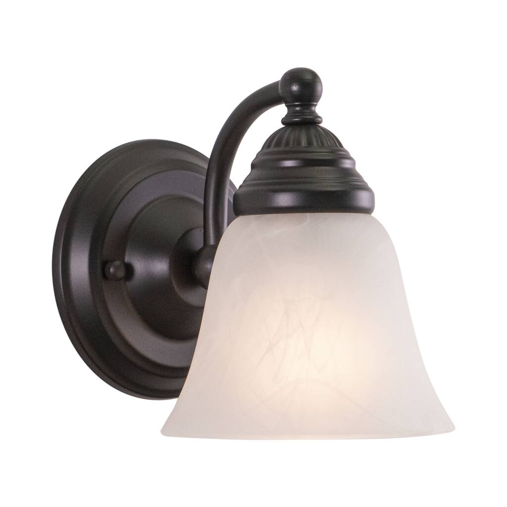 Standford 1-Light 5.25 in. W Oil Burnished Bronze Bathroom Vanity Lighting Fixture White Alabaster Glass Shade, Wall Sconce