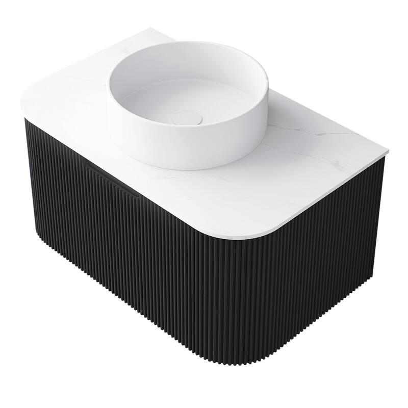 Plywood Wall-Mounted Bathroom Vanity Set with Integrated Ceramic Sink in Natural Wood